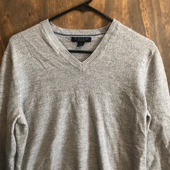 Banana Republic Mens Sweater Gray 100% Merino Wool V Neck Pullover XL - Picture 2 of 11